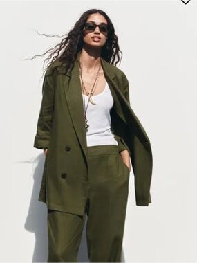 NWT Zara Olive Green Linen Blend Blazer - Women